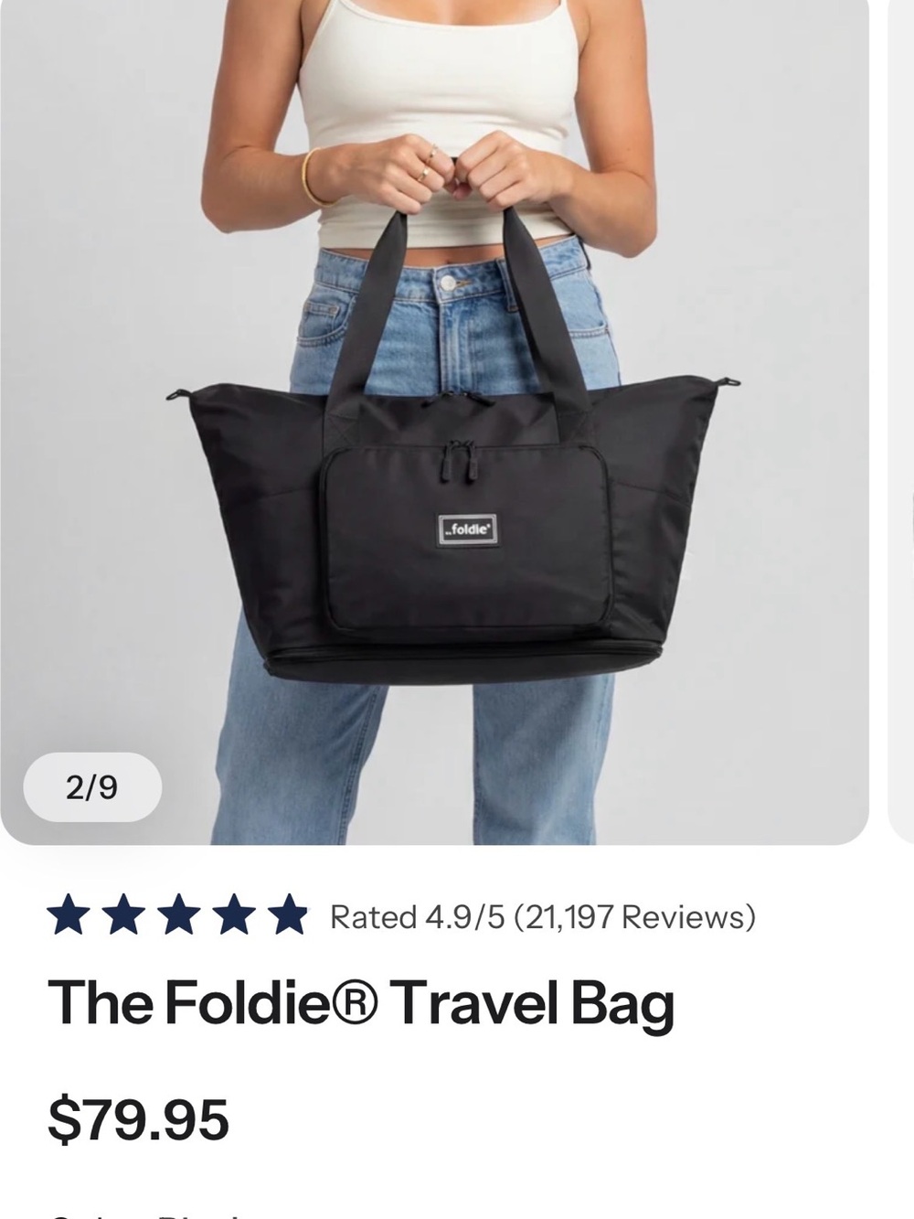 The Foldie® Black Travel Tote - Women's Carryall